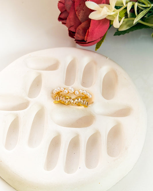 Layered pearl adjustable ring