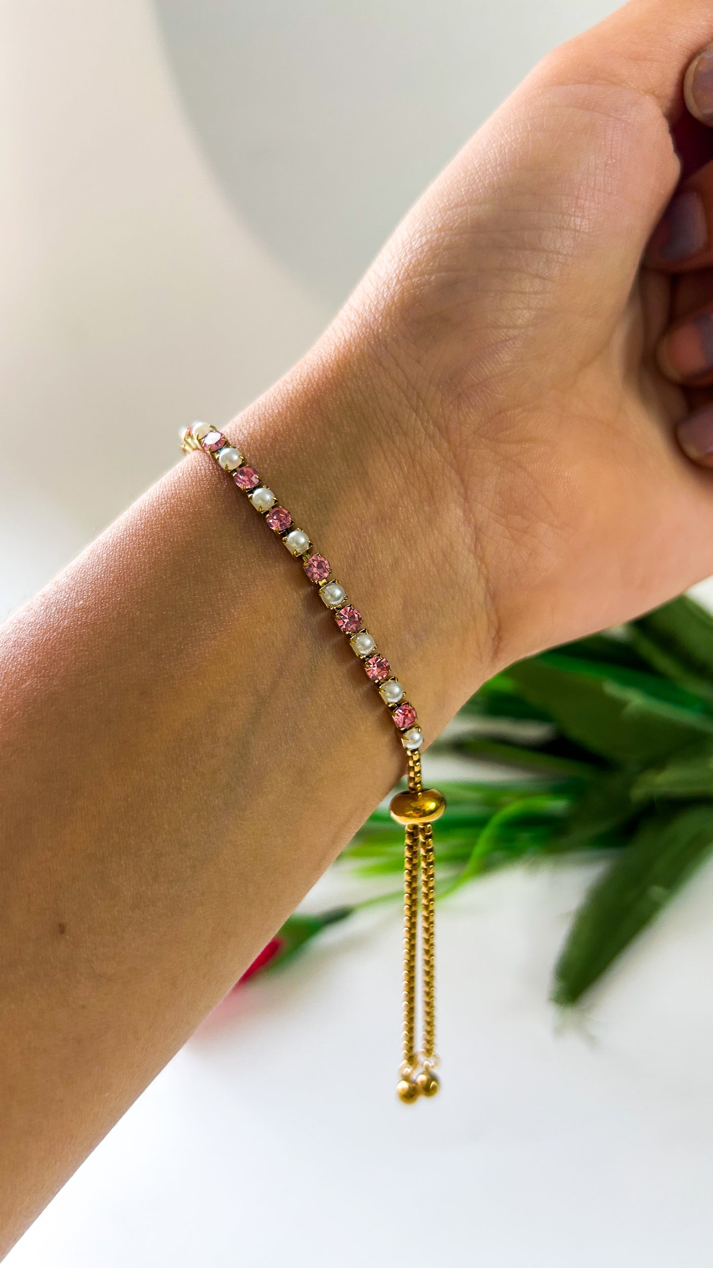 Princess pearl adjustable tennis bracelet