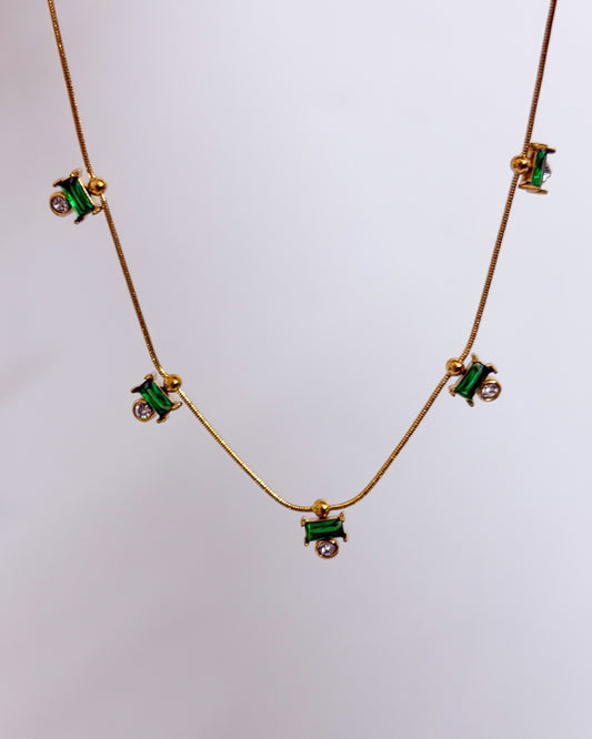 Green charm necklace with earrings