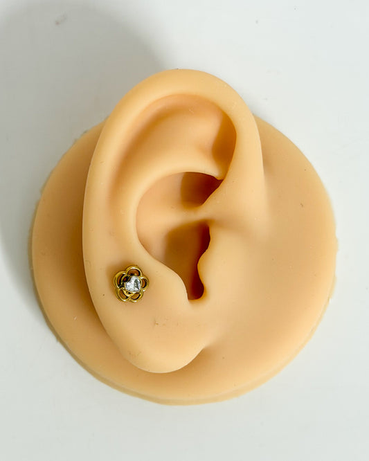 Rose with heart stone ballback studs (Ss)