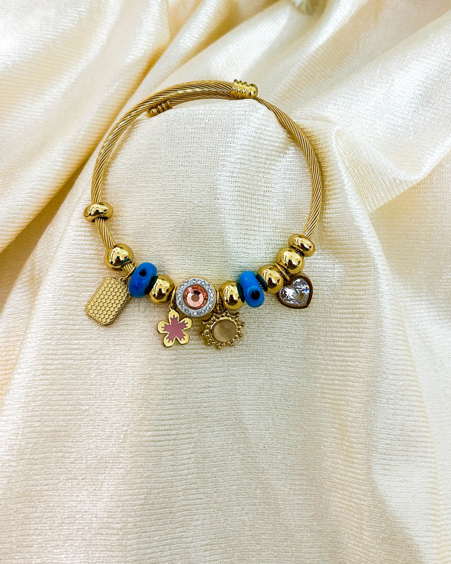 Pink floral charm bracelet