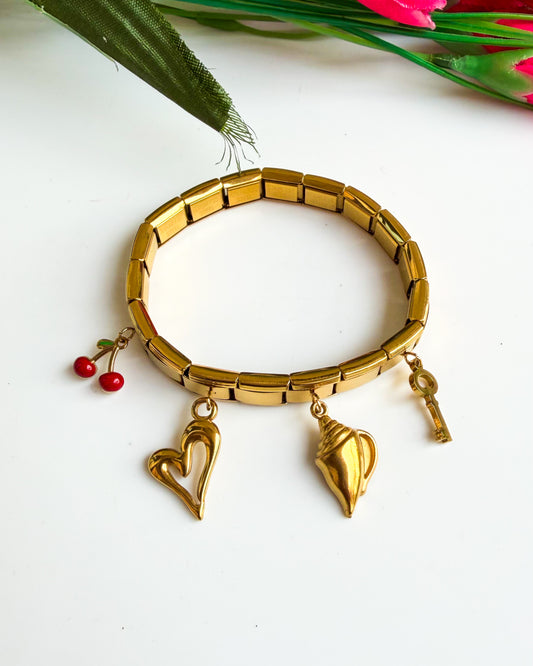 Cherry and shell charm, Italian Bracelet