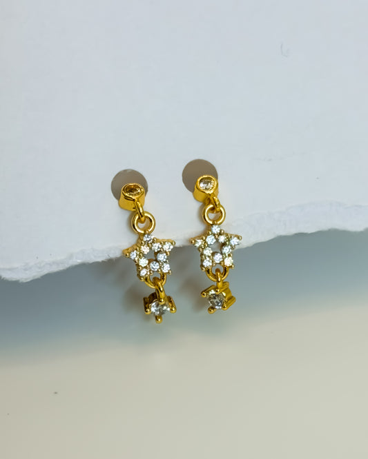 Hanging star ball back earrings