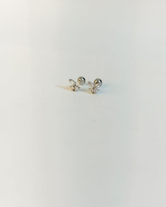 Mini butterfly silver ball back earrings