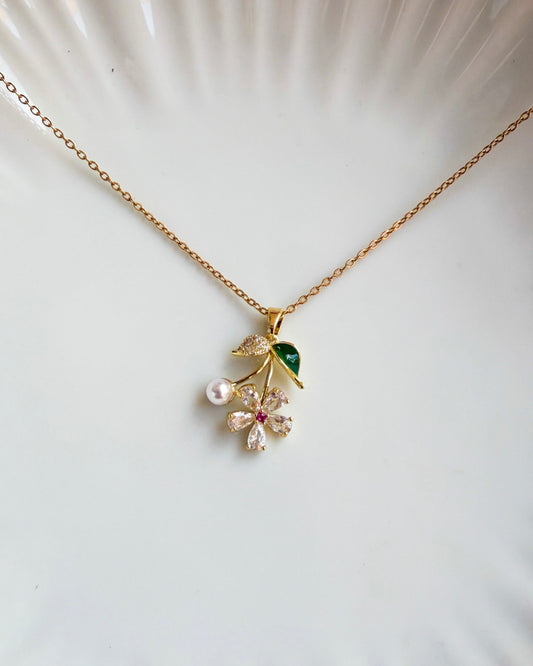 Leafy flower Charm necklace