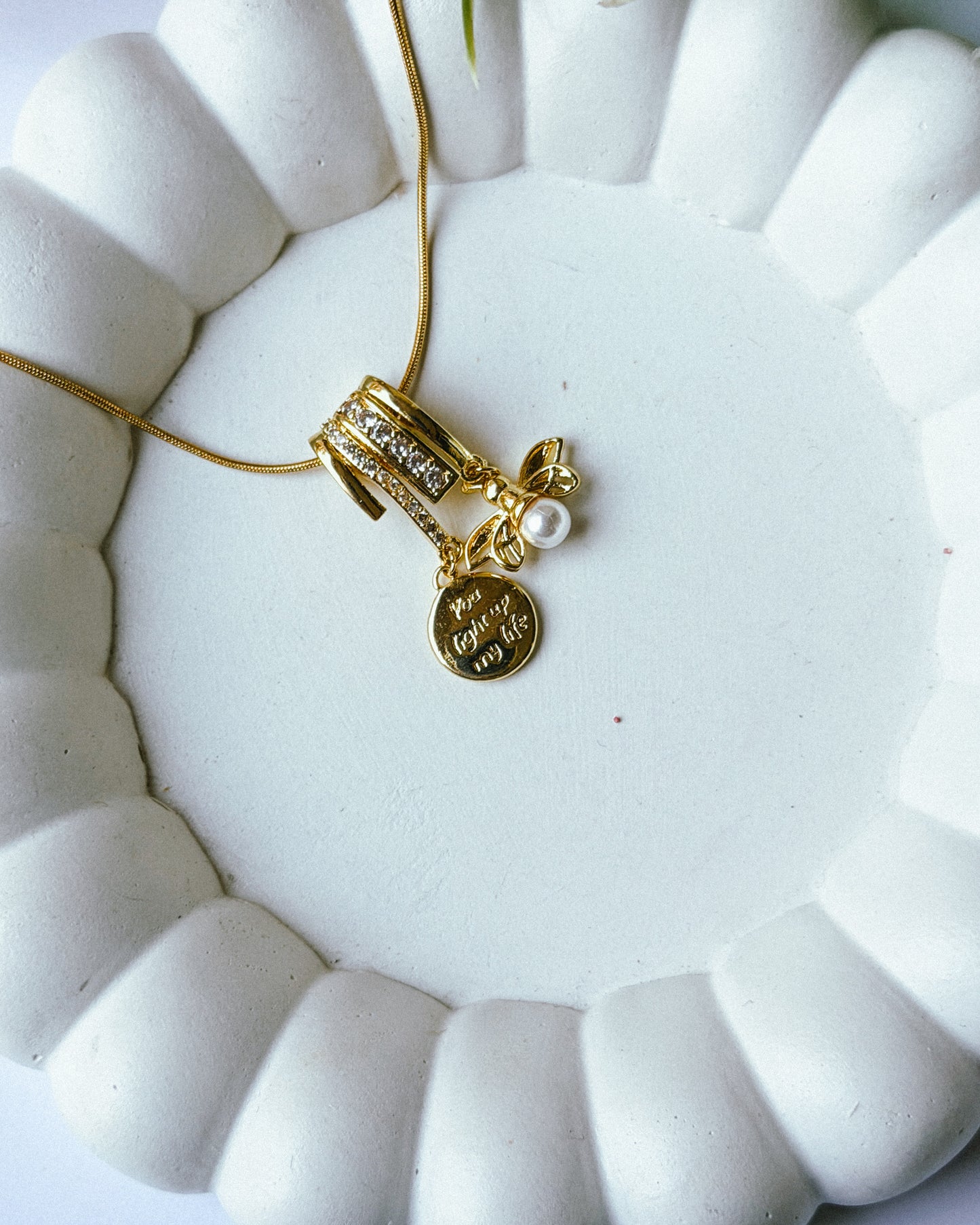 Dragonfly with message charm necklace