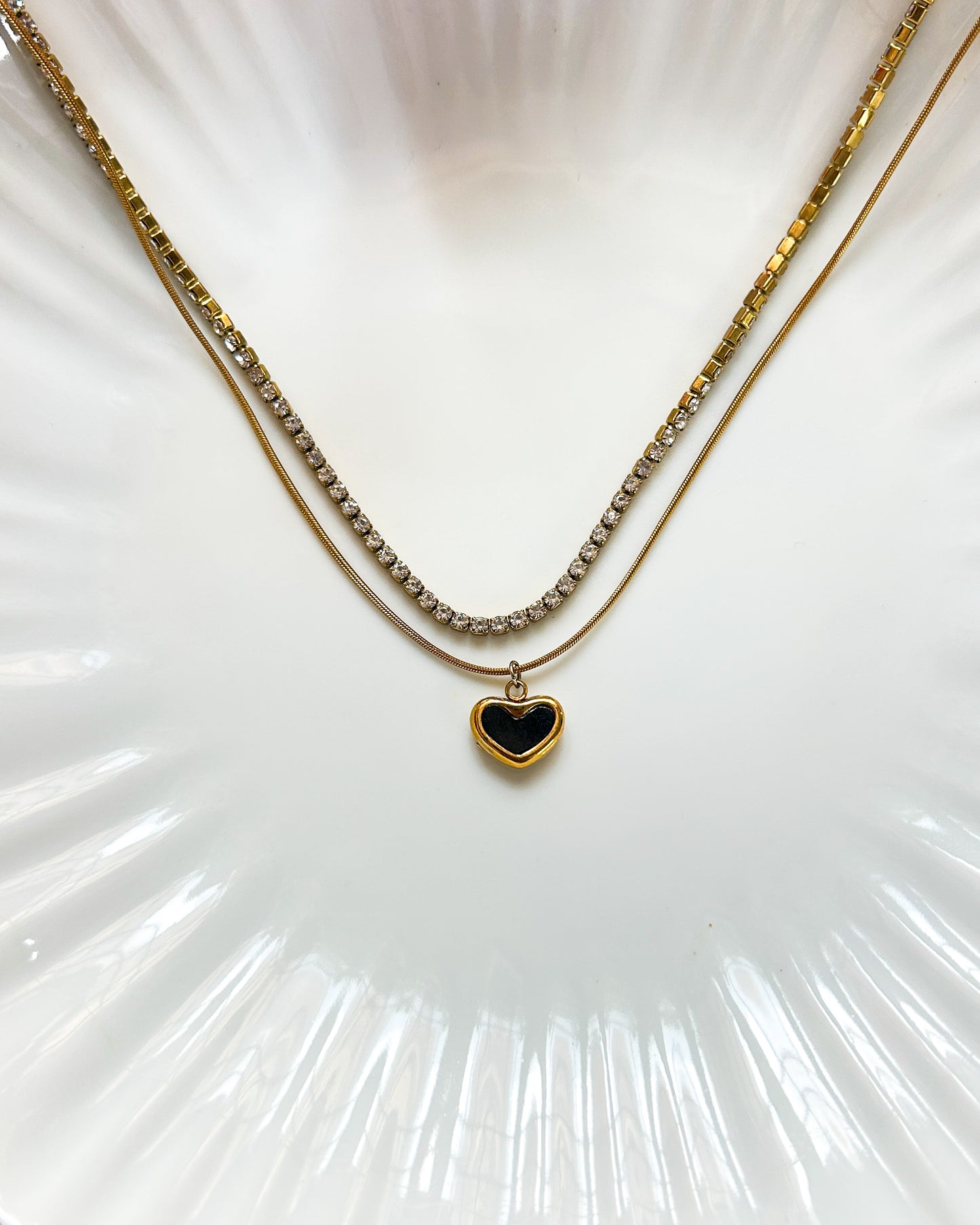 Black heart layer, tennis necklace