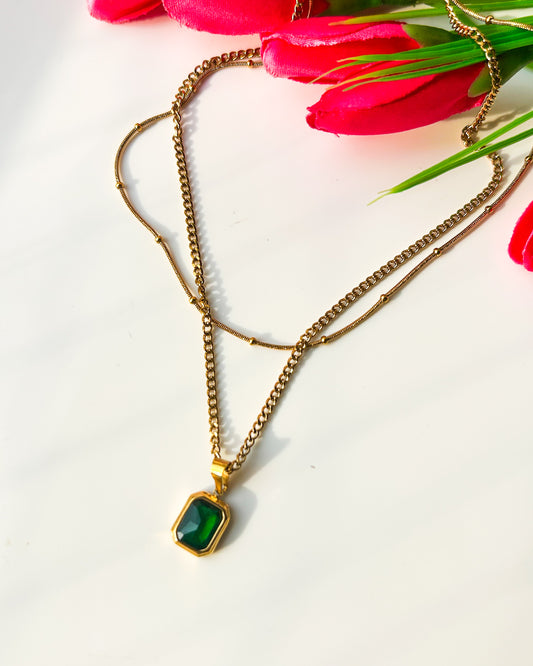 Layered green stone necklace