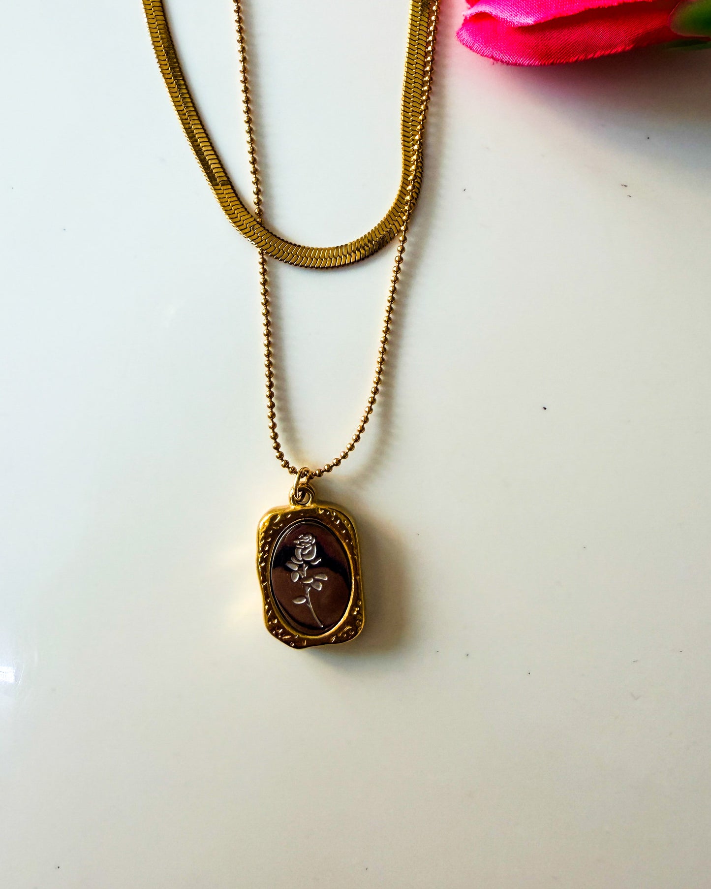 Layered vintage rose necklace