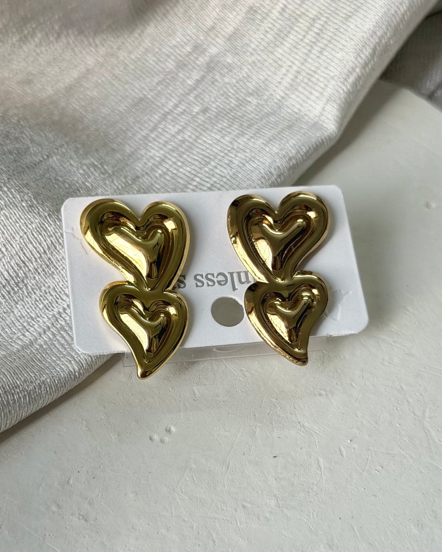 Double layer heart statement earrings