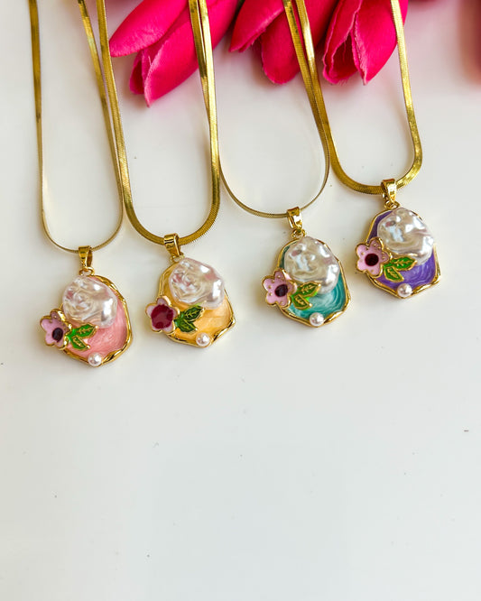 Snake chain floral necklace - vintage