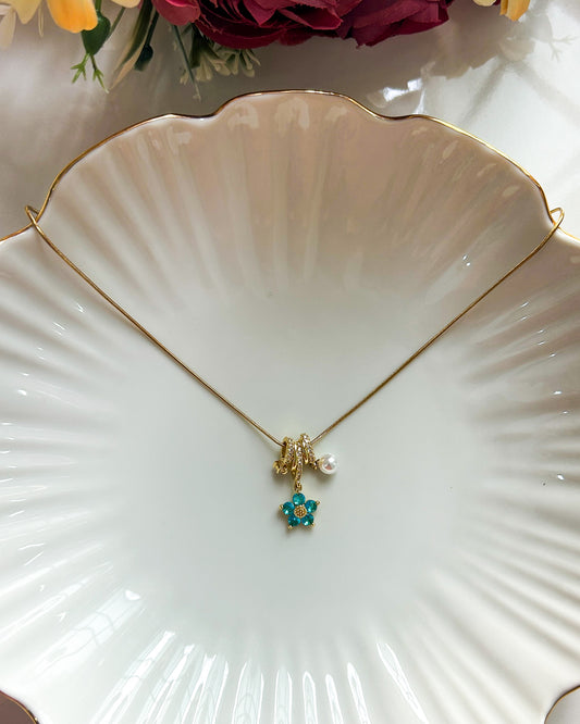 Blue flower charm necklace