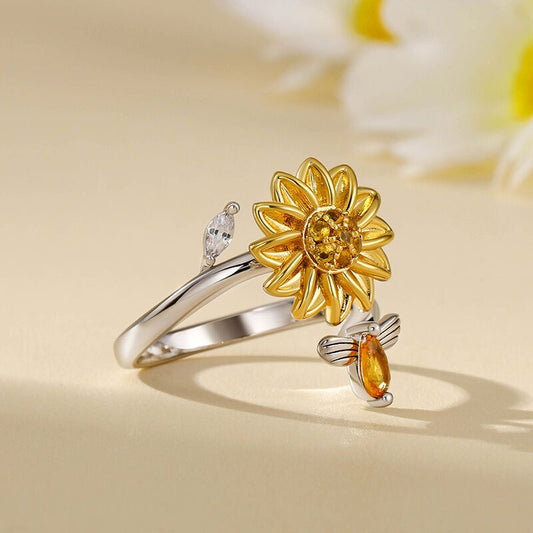 Healing sunflower fidget adjustable ring