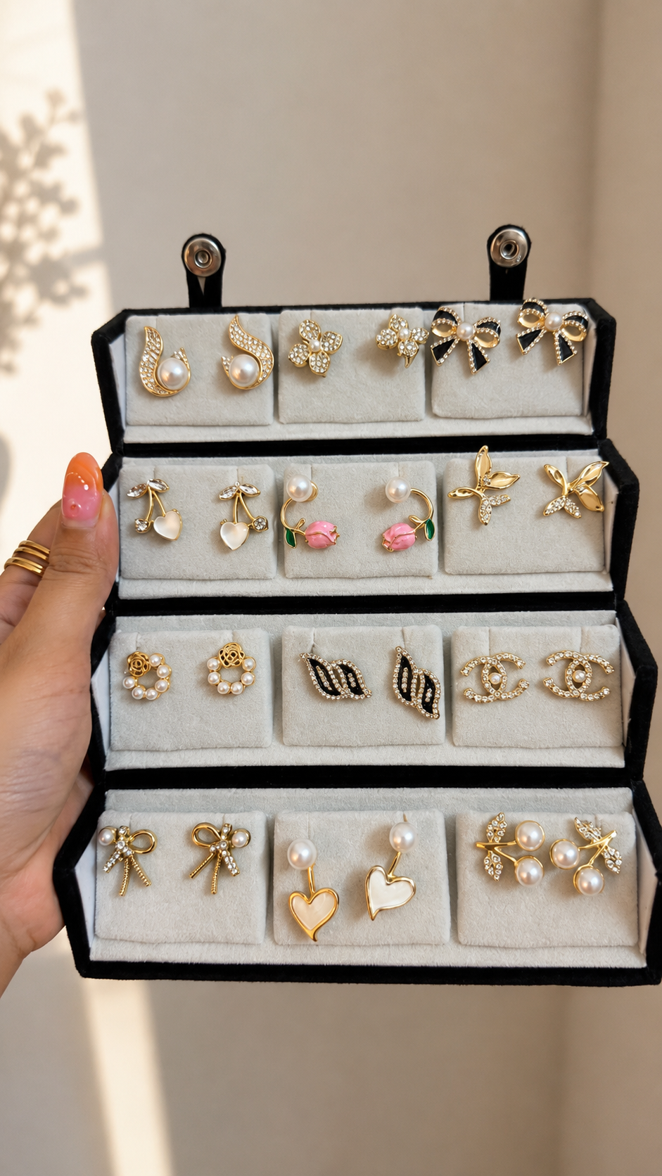 12 pair of Korean earrings with jewellery box ( read description before buying)