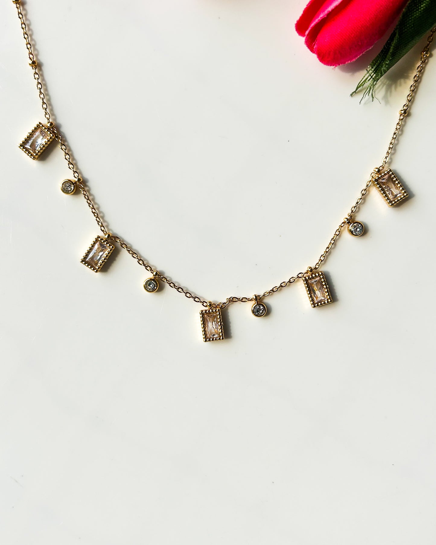 Square, stone charm necklace