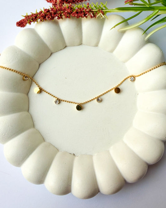 Round stone with beaded chain bracelet