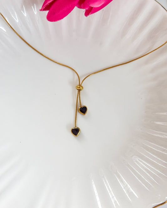 Adjustable black stone hanging necklace