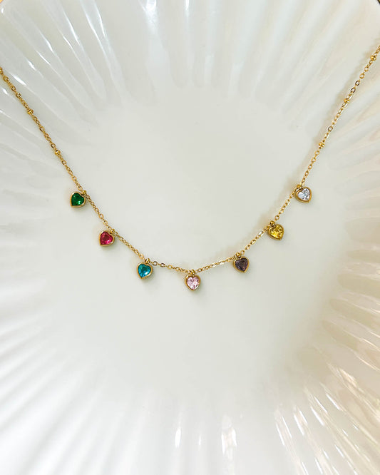 Multicoloured heart stone necklace