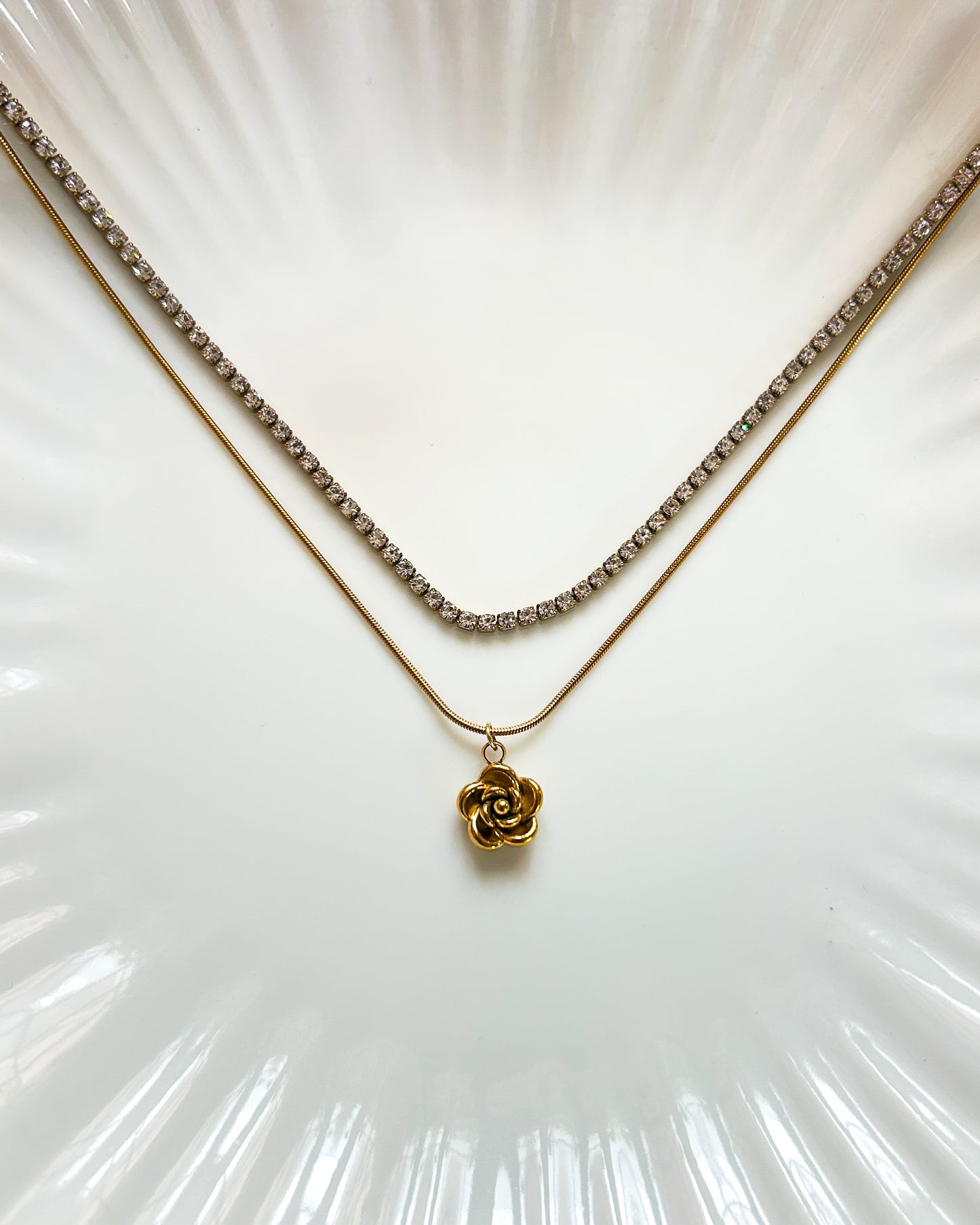 Mini rose layer tennis necklace