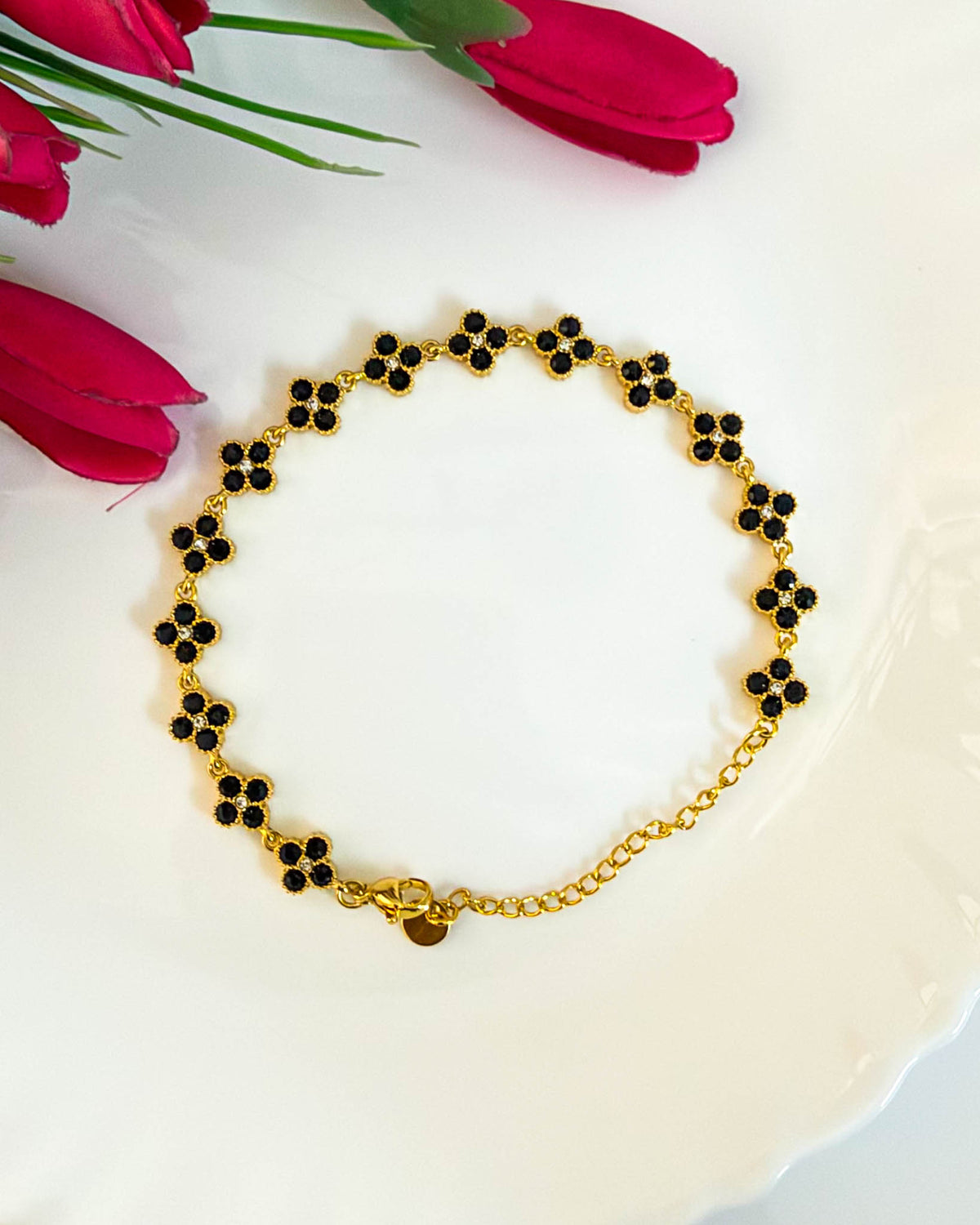 Black studded clover bracelet