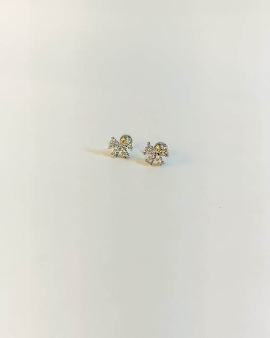 Mini bow silver ball back earrings