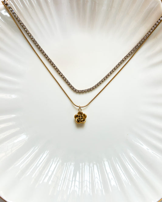 Mini rose layer tennis necklace