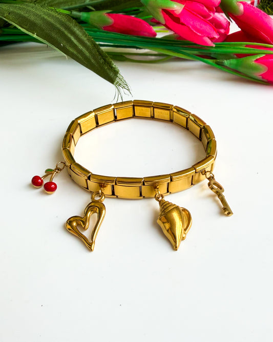 Cherry and shell charm, Italian Bracelet