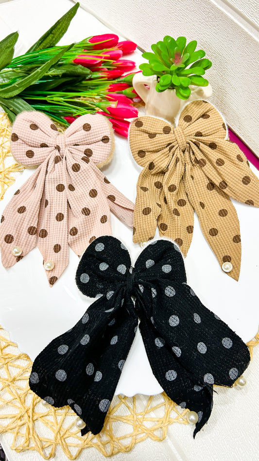 Polka dot bow clips with pearl detailing