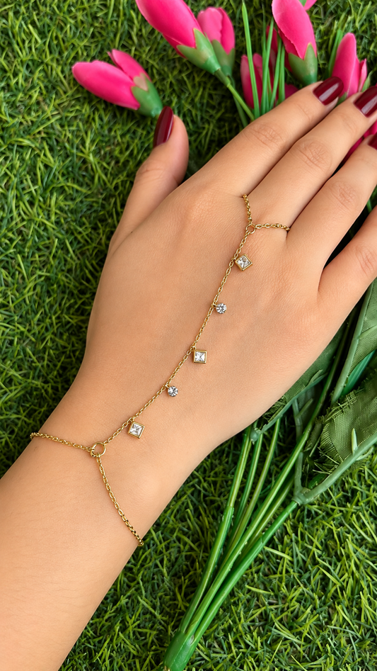 Square with round stone hand chain