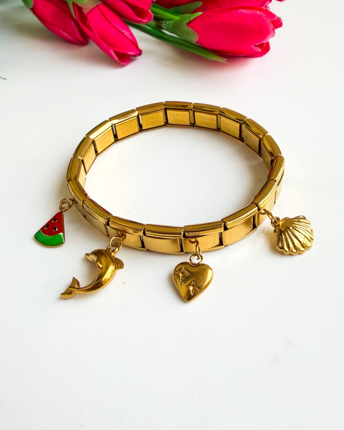 Watermelon and dolphin, Charm Italian Bracelet