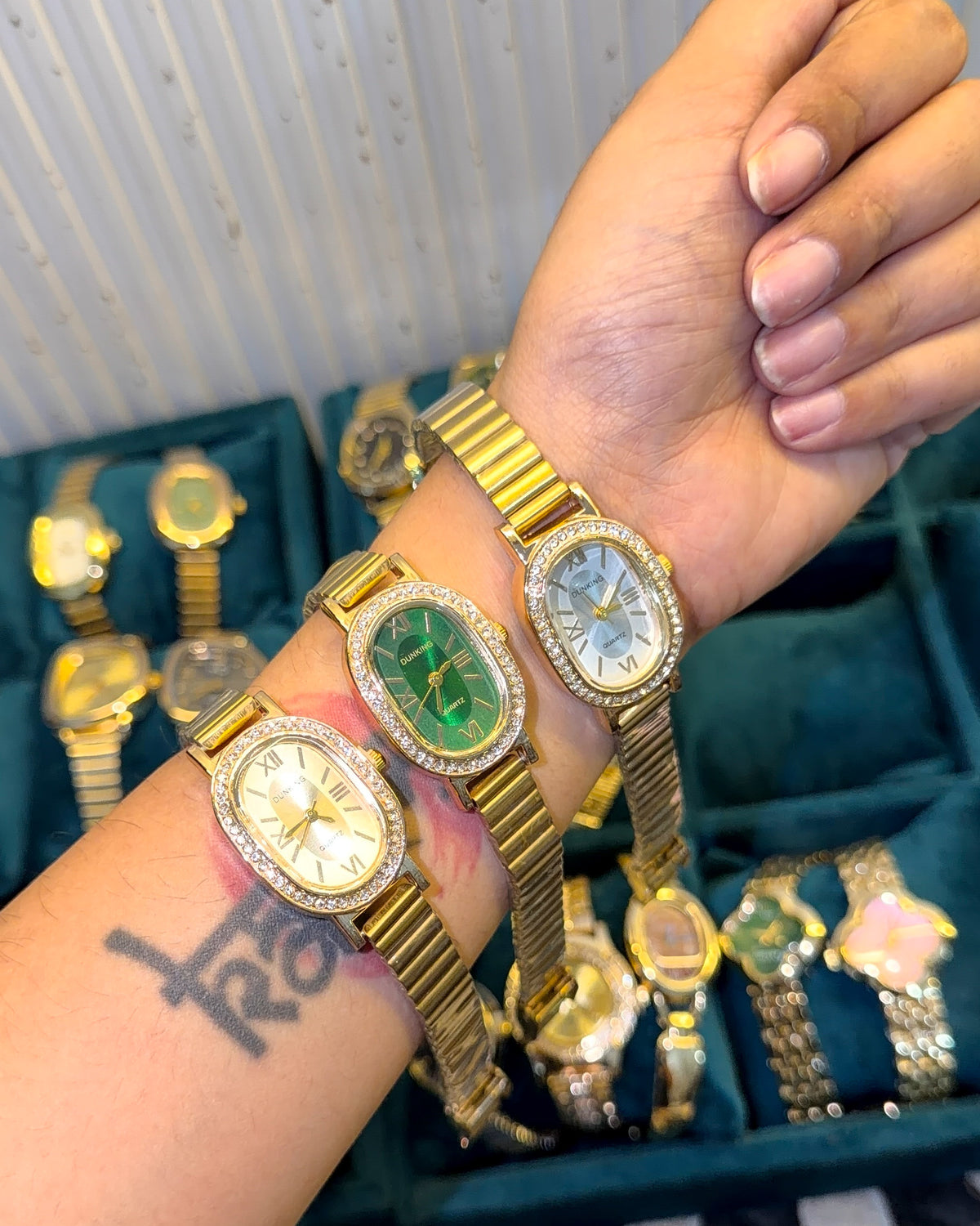 Luxury studded oval bracelet watch