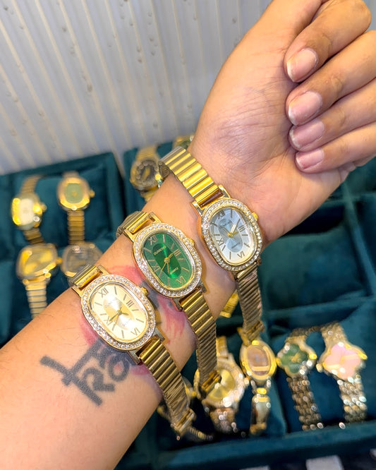Luxury studded oval bracelet watch