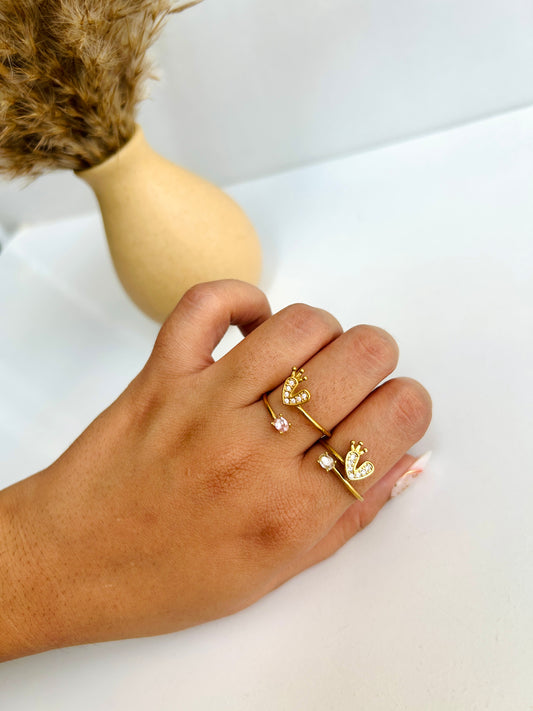 Crown, layered heart, adjustable ring
