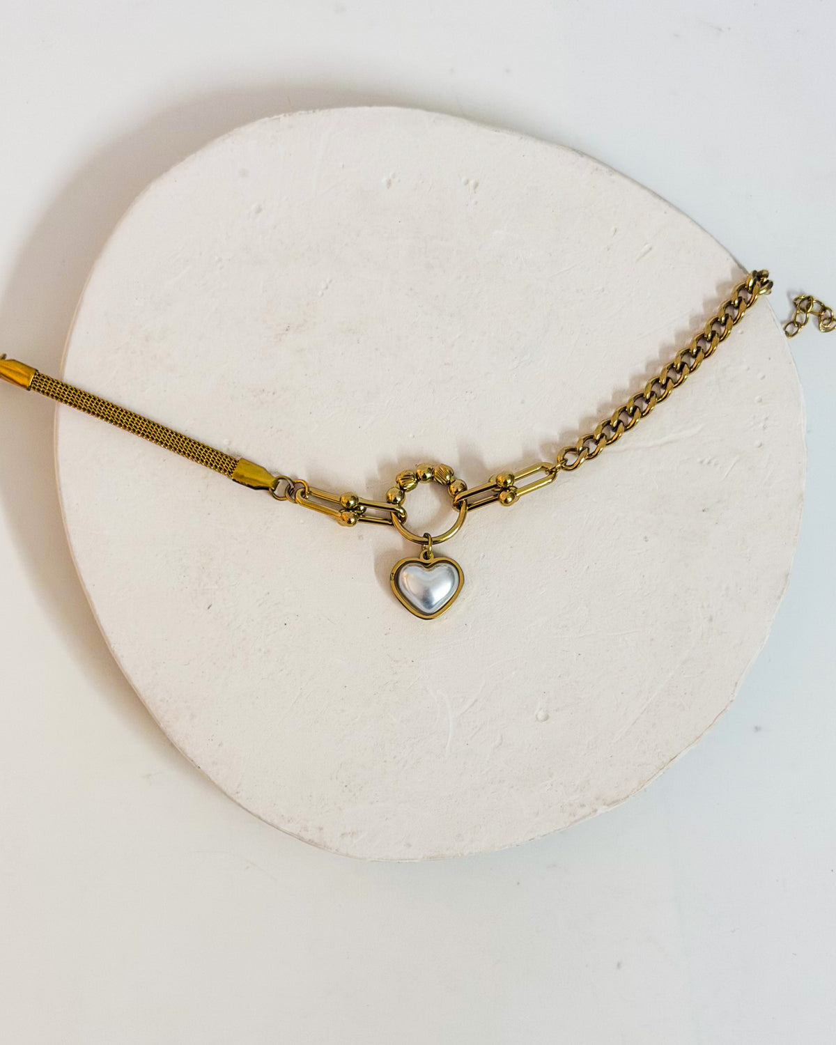 Pearl heart charm chain bracelet