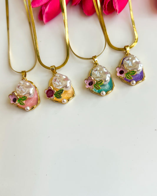 Snake chain floral necklace - vintage