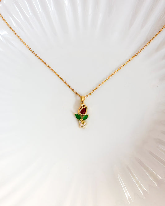 Red mini tulip necklace