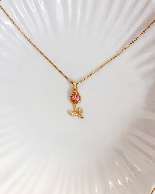 Glittery pink tulip necklace
