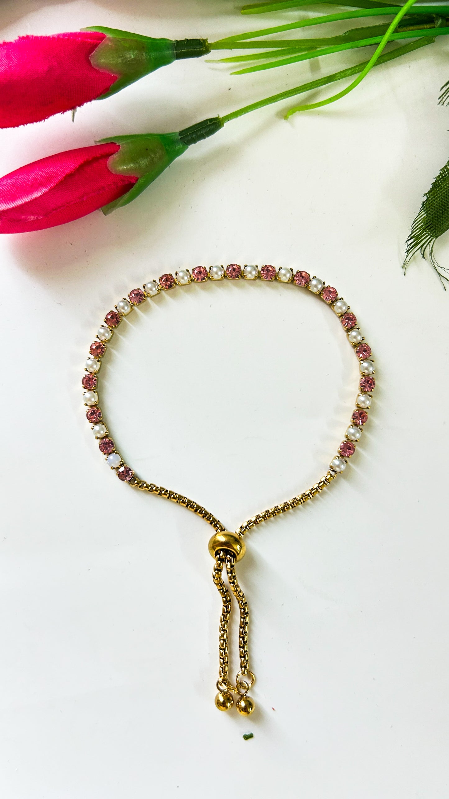 Princess pearl adjustable tennis bracelet