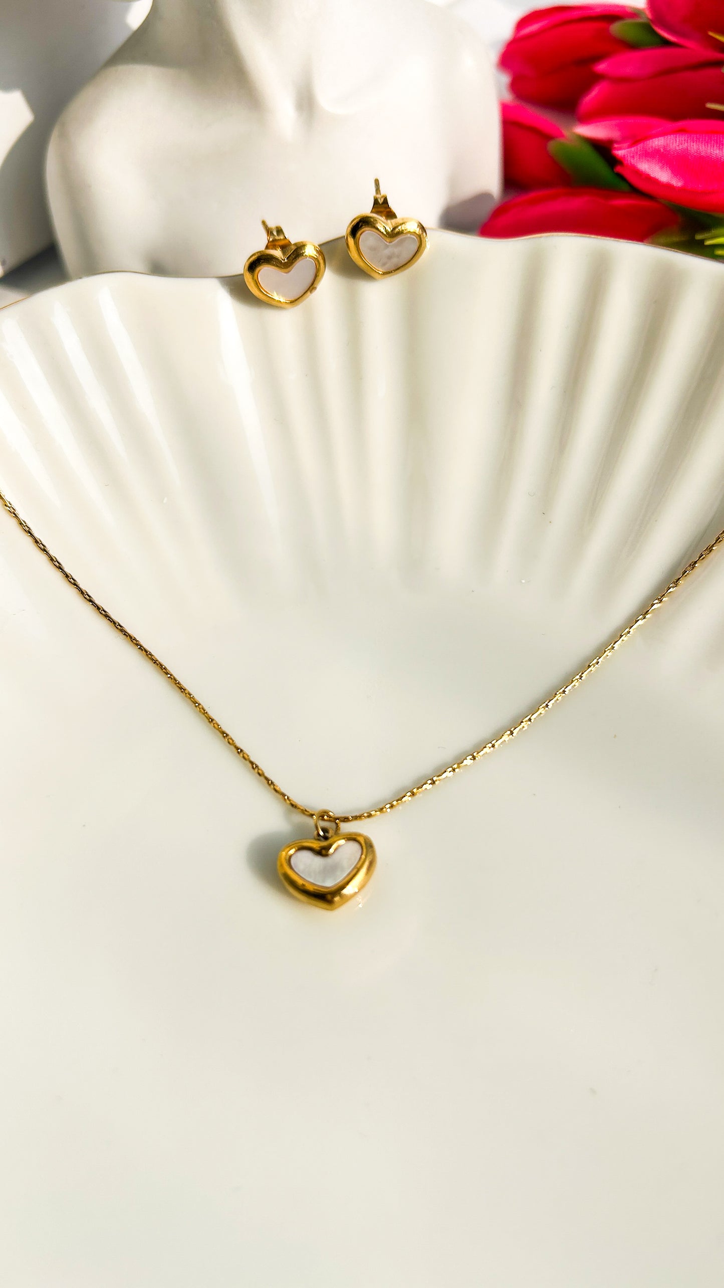 Minimal heart combo- necklace & earrings