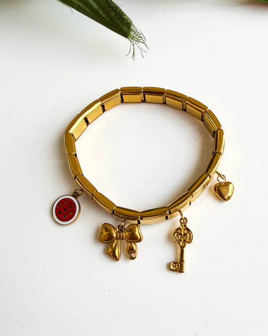 Bow and key charm, Italian Bracelet