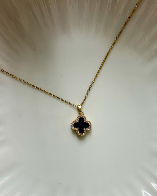 Studded reversible clover necklace ( black and white)