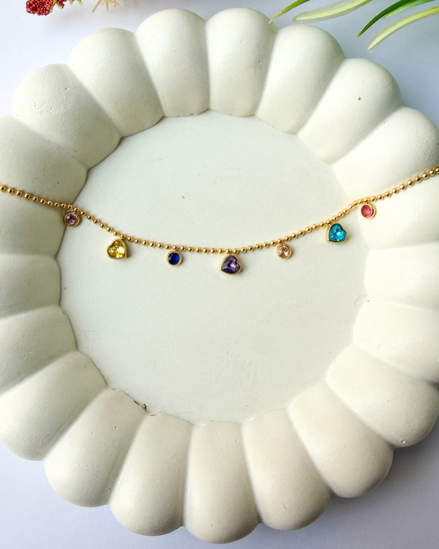 Multicoloured heart stone bracelet