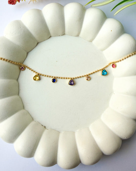 Multicoloured heart stone bracelet