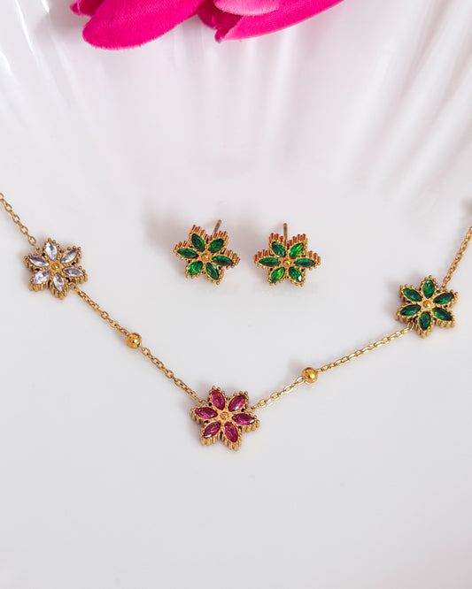 Multicoloured flower necklace with studs