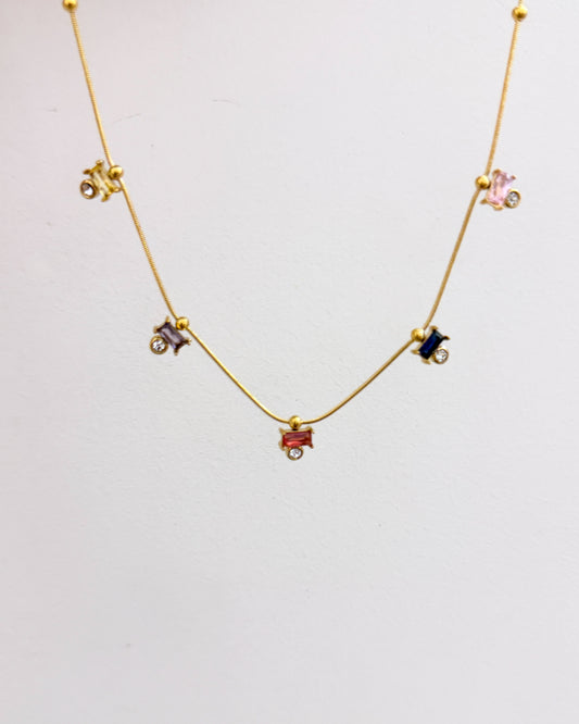 multi colour square stone necklace with earrings
