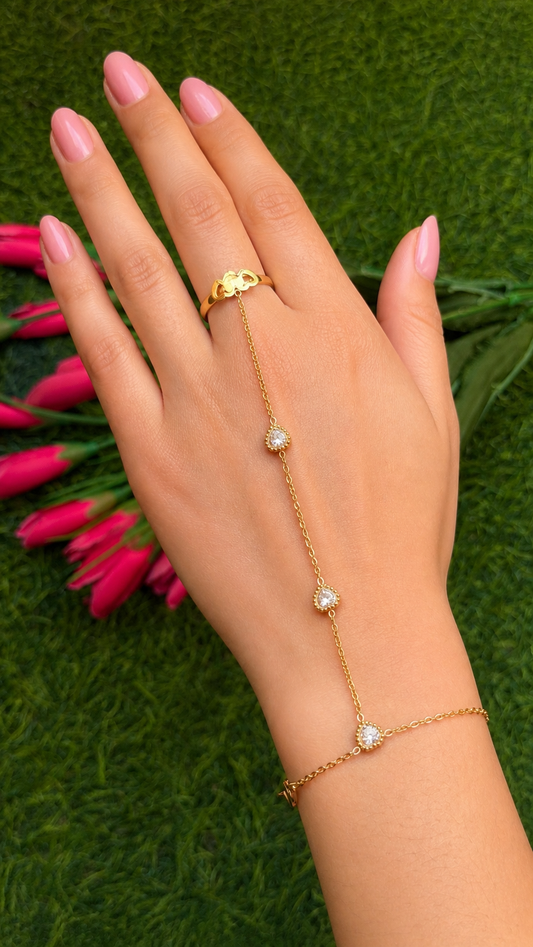 Heart stone ring hand chain
