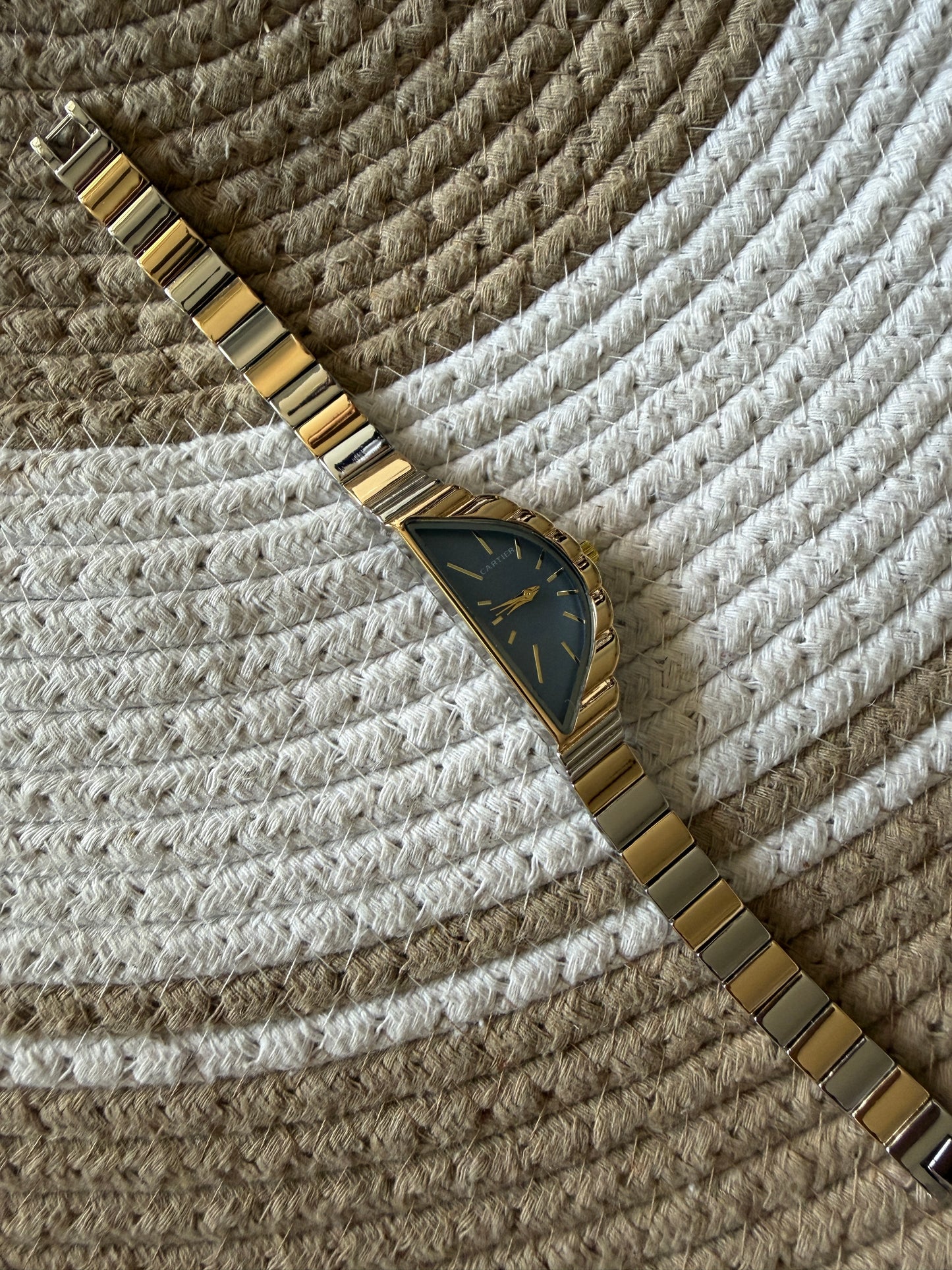 Cartier half moon blue dial watch