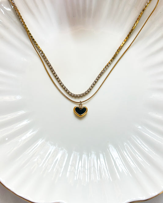 Black heart layer, tennis necklace