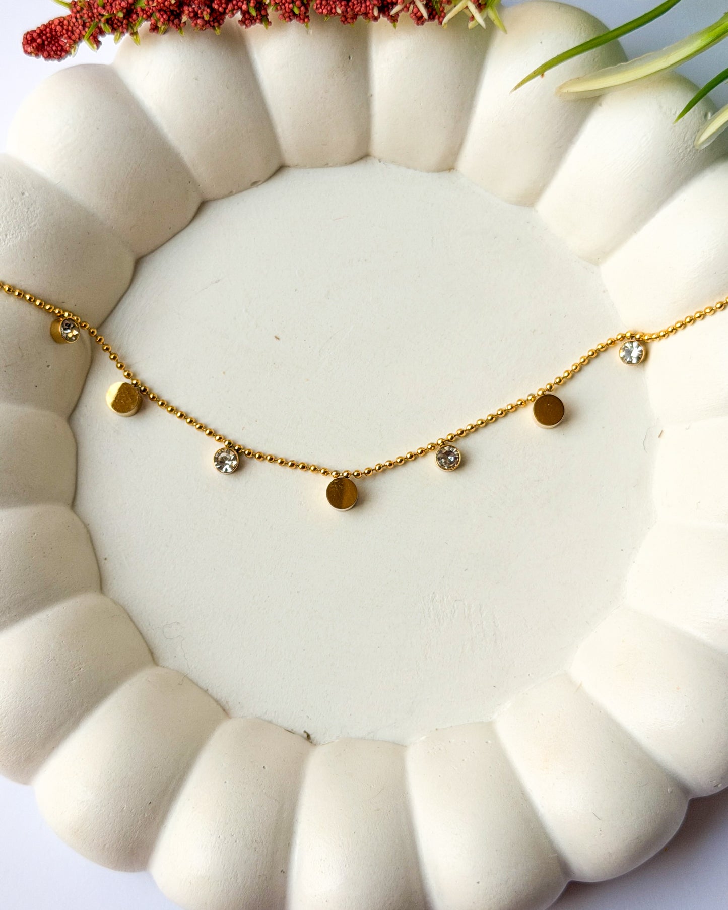 Round stone with beaded chain bracelet