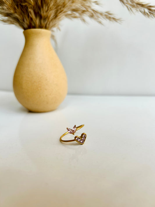 Layer heart studded adjustable ring